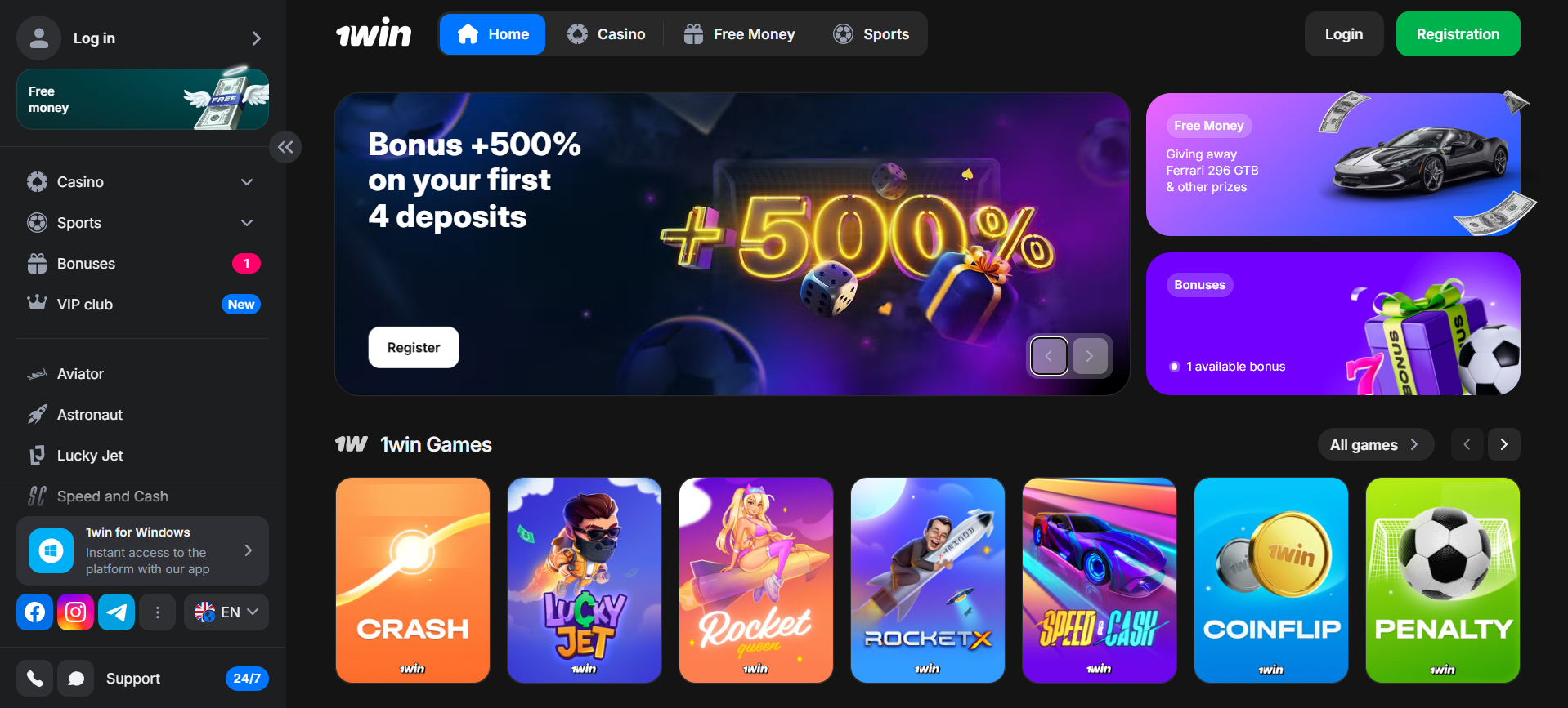 Enjoy online casino games and slots with 1win Indonesia for real money